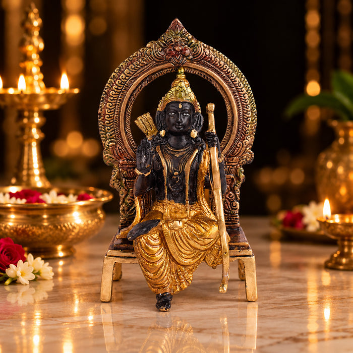 8.4 Inch Brass Ram with Bow Idol in Sitting Pose