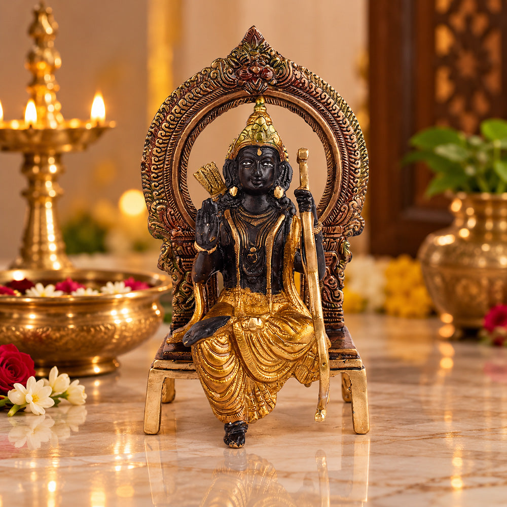 8.4 Inch Brass Ram with Bow Idol in Sitting Pose