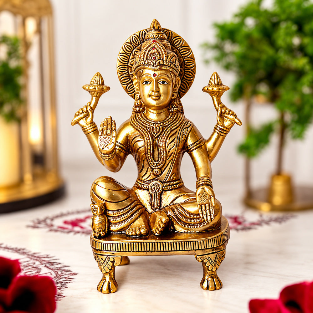 9 Inch Premium Brass Lakshmi Ganesha Idol