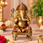 9 Inch Premium Brass Lakshmi Ganesha Idol