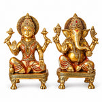 9 Inch Premium Brass Lakshmi Ganesha Idol