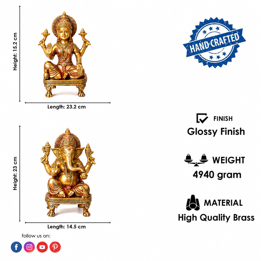 9 Inch Premium Brass Lakshmi Ganesha Idol
