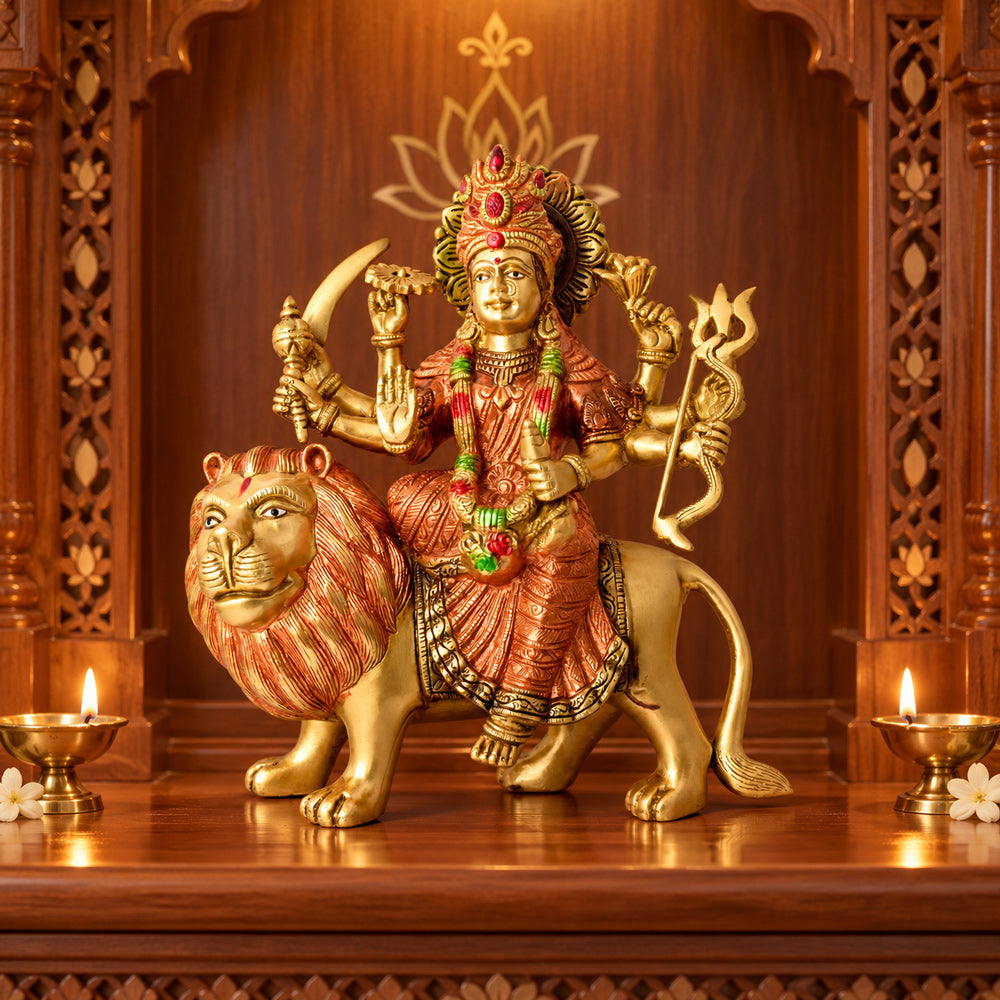 11 Inch Magnificent Sherawali Mata Statue for Home Temple
