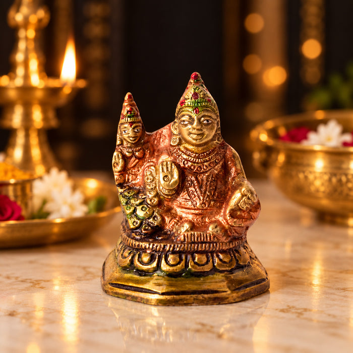 2.8 Inch Auspicious Lord Kuber Brass Idol with Laxmi Ji