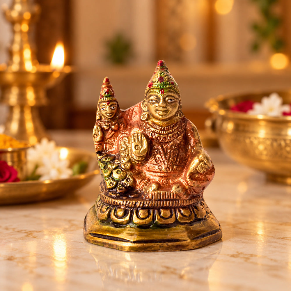 2.8 Inch Auspicious Lord Kuber Brass Idol with Laxmi Ji