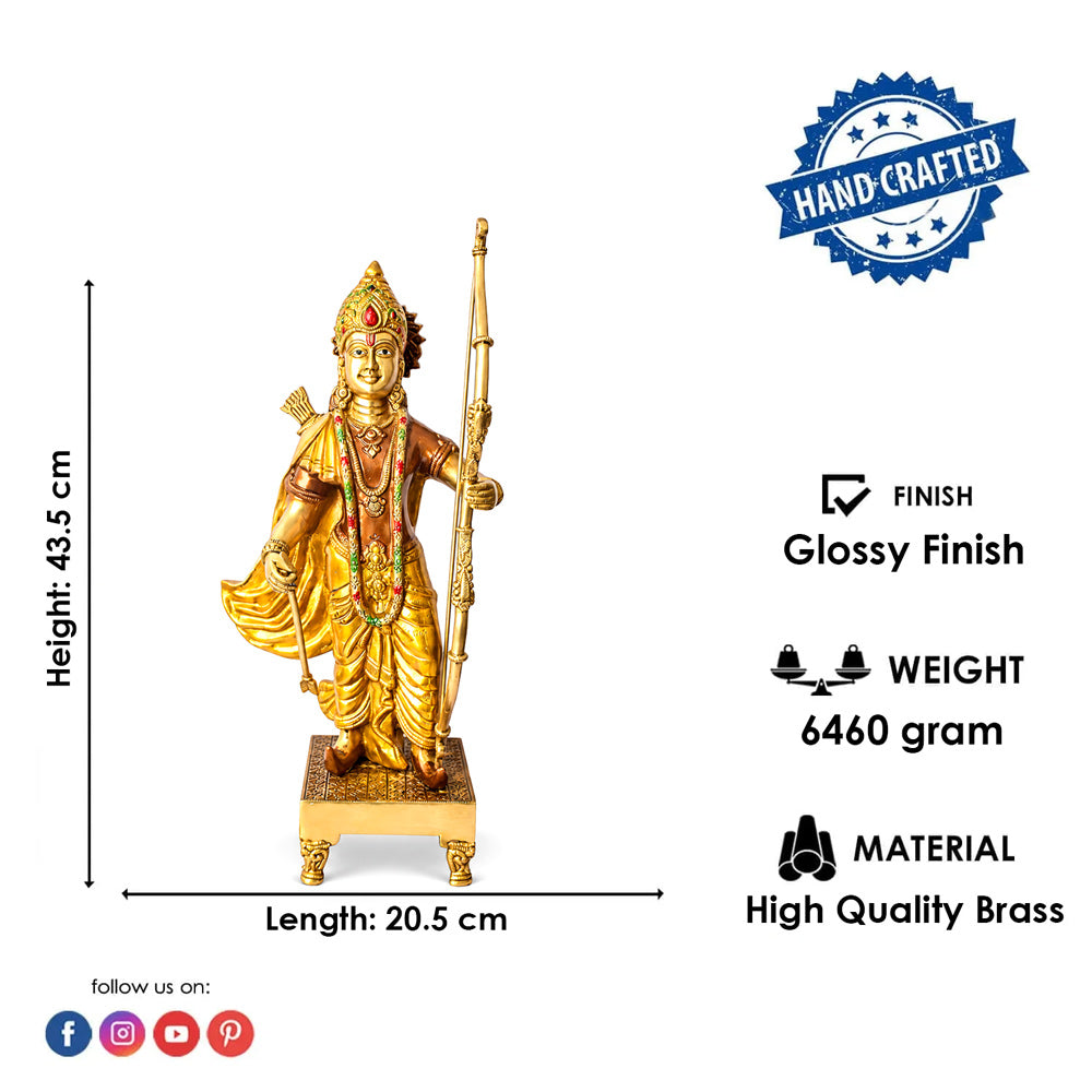 17.1 Inch Exquisite Brass Ram Statue with Vibrant Bow Design