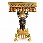 23 Inch Brass Chowki on Elephant with Hanging Bells – Exquisite Decorative Piece