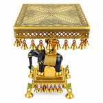 23 Inch Brass Chowki on Elephant with Hanging Bells – Exquisite Decorative Piece