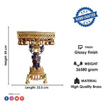 23 Inch Brass Chowki on Elephant with Hanging Bells – Exquisite Decorative Piece
