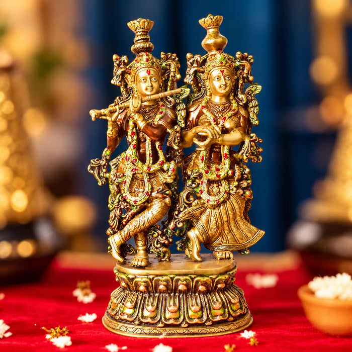 23 Inch Vibrant Colored Radha Krishna Brass Idol