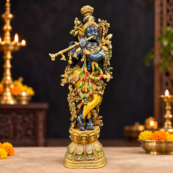 28.3 Inch Delicate Krishna Black Brass Idol