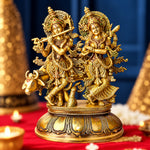 16.5 Inch Charming Radha Krishna with Kamdhenu Colorful Brass Idol