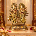 16.5 Inch Charming Radha Krishna with Kamdhenu Colorful Brass Idol