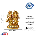 16.5 Inch Charming Radha Krishna with Kamdhenu Colorful Brass Idol