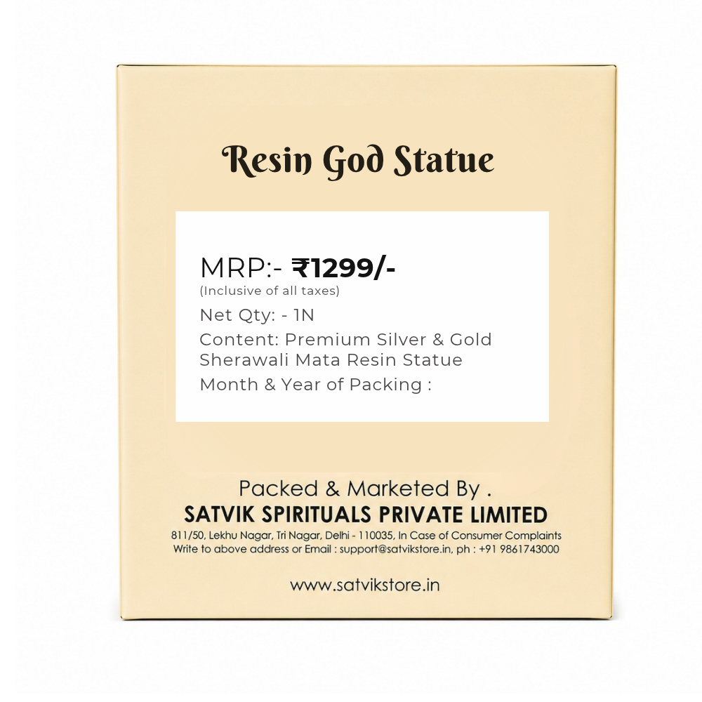 Premium Silver & Gold Sherawali Mata Resin Statue