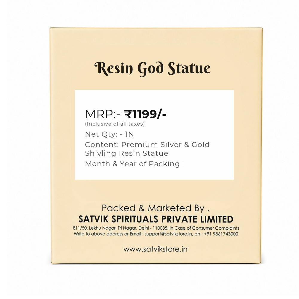 Premium Silver & Gold Shivling Resin Statue