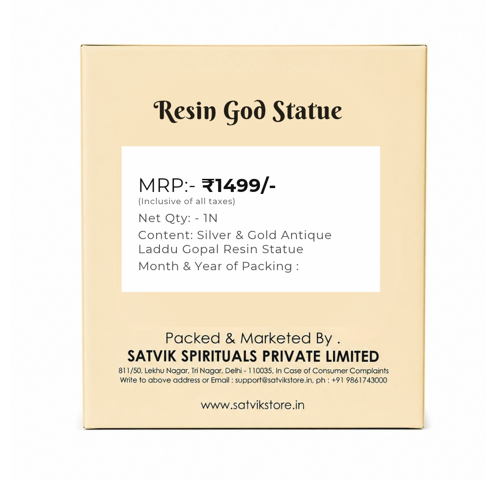 Premium Silver & Gold Antique Laddu Gopal Resin Statue