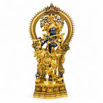 32 Inch Lord Krishna Stands on an Engraved Base with Frame