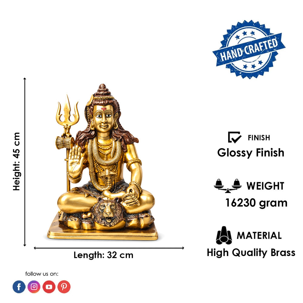 17.5 Inch Brass Lord Shiva Statue in Meditation Pose