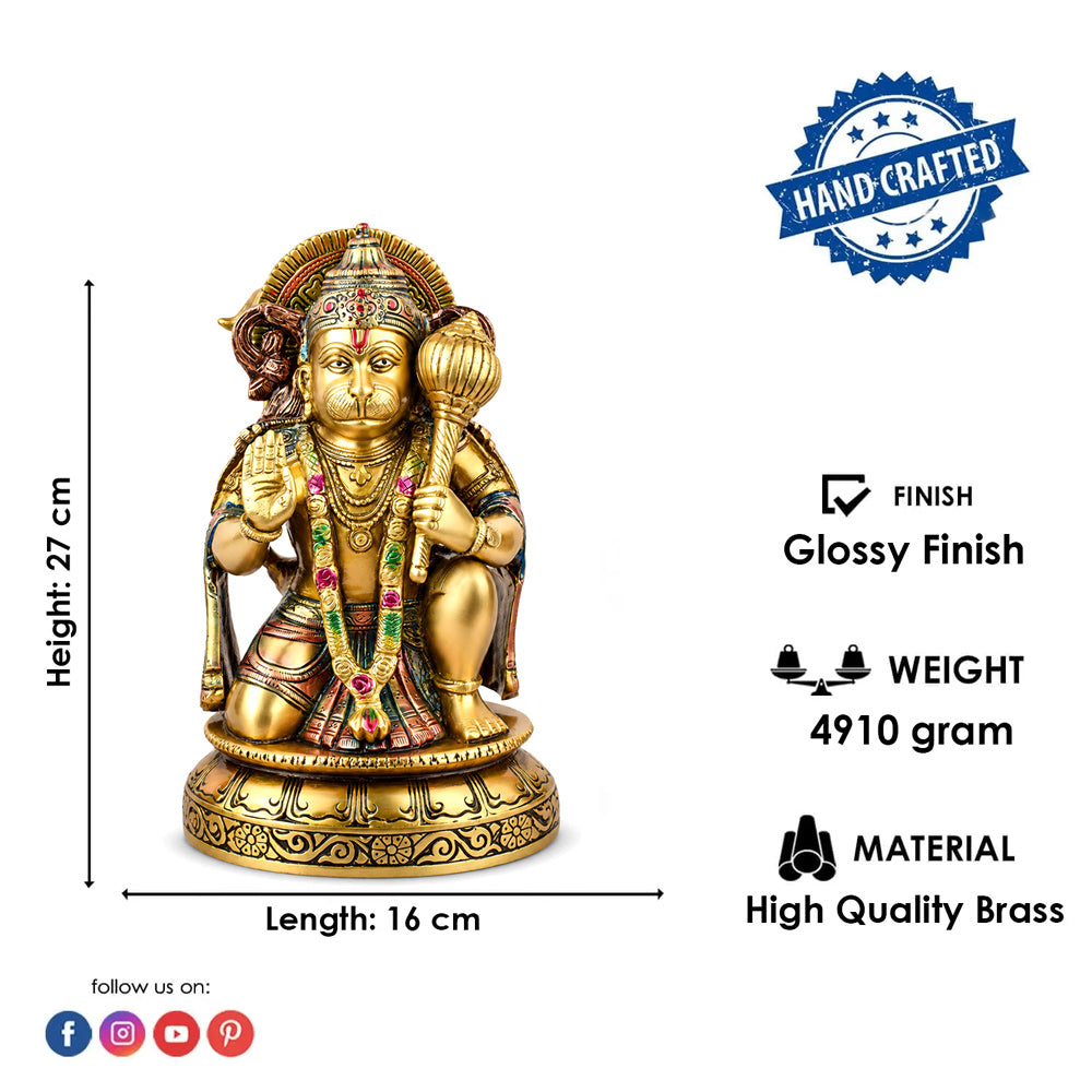 10.6 Inch Brass Hanuman Idol – Protector of Courage and Faith