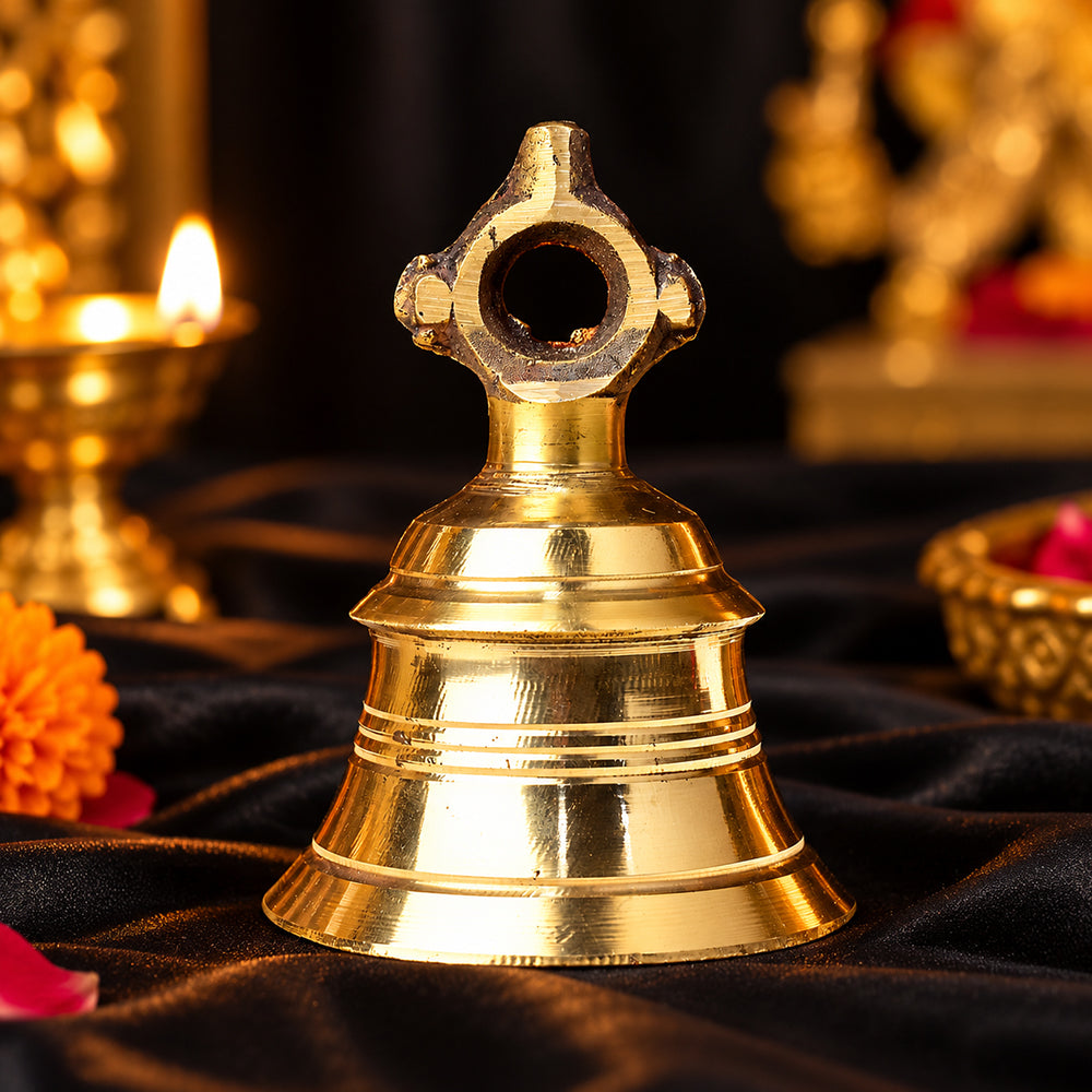 5.5 Inch Pure Brass Temple Bell Large Mandir Ghanta