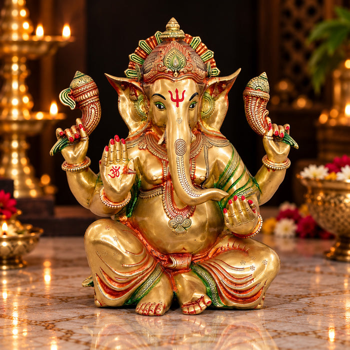18 Inch Grand Brass Ganesha Idol – Divine Artisan Masterpiece