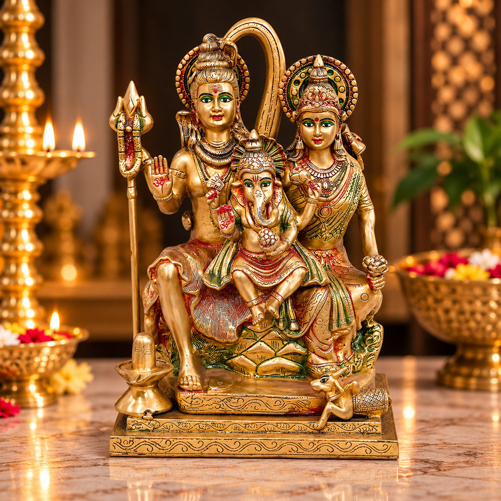 17.7 Inch Brass Shiv Parivaar Statue with Shivling & Nandi