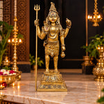 40 Inch Brass Standing Lord Shiva Statue - Idol with Trishul & Damaru