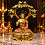 30 Inch Large Brass Buddha Under Mango Tree with Birds Statue