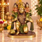 11.4 Inch Hanuman with Ram Laxman on Shoulder Brass Idol