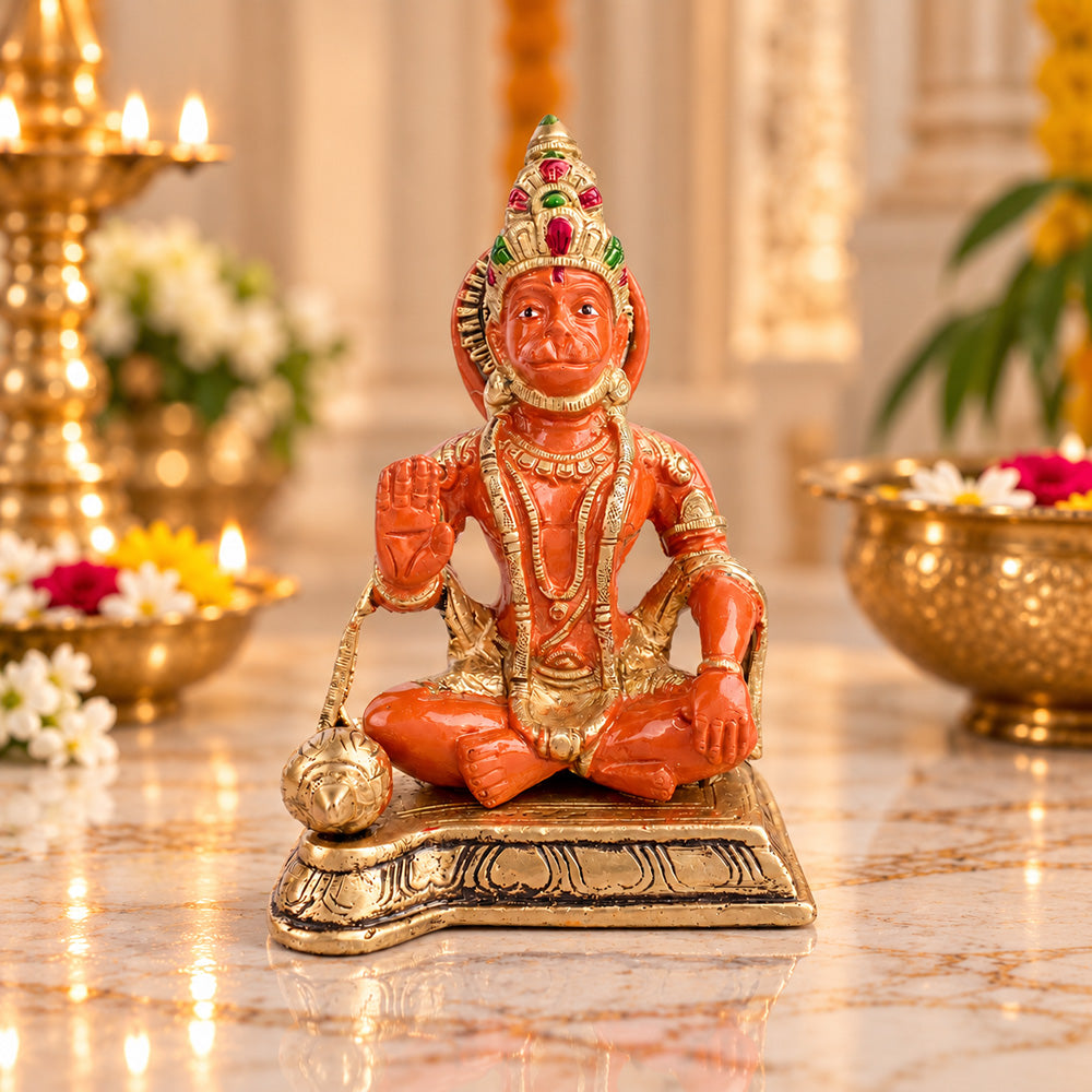 6.3 Inch Sitting Kesari Nandan Hanuman Brass Idol