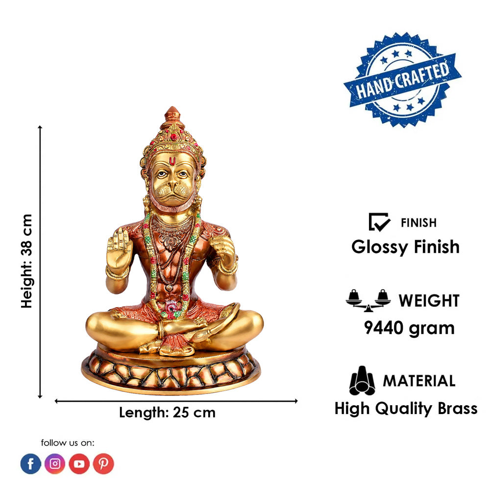 15 Inch Brass Blessing Lord Hanuman Idol