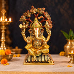 14.2 Inch Lord Ganesha Sitting Under Tree Brass Murti