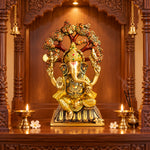 14.2 Inch Lord Ganesha Sitting Under Tree Brass Murti