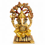 14.2 Inch Lord Ganesha Sitting Under Tree Brass Murti
