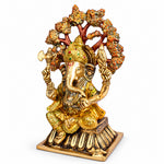 14.2 Inch Lord Ganesha Sitting Under Tree Brass Murti