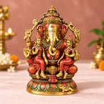 12.8 Inch Lord Ganesha Brass Statue with Riddhi Siddhi