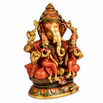 12.8 Inch Lord Ganesha Brass Statue with Riddhi Siddhi