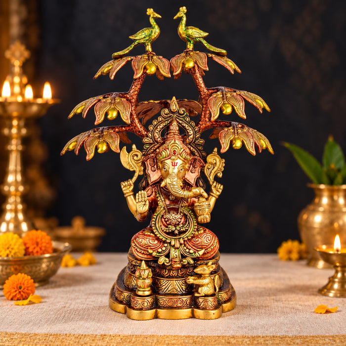 16.5 Inch Lord Ganesha with Peacock Tree Brass Idol