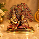 11.8 Inch Shree Radha Krishna Sitting Under Tree Brass Statue