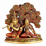 11.8 Inch Shree Radha Krishna Sitting Under Tree Brass Statue
