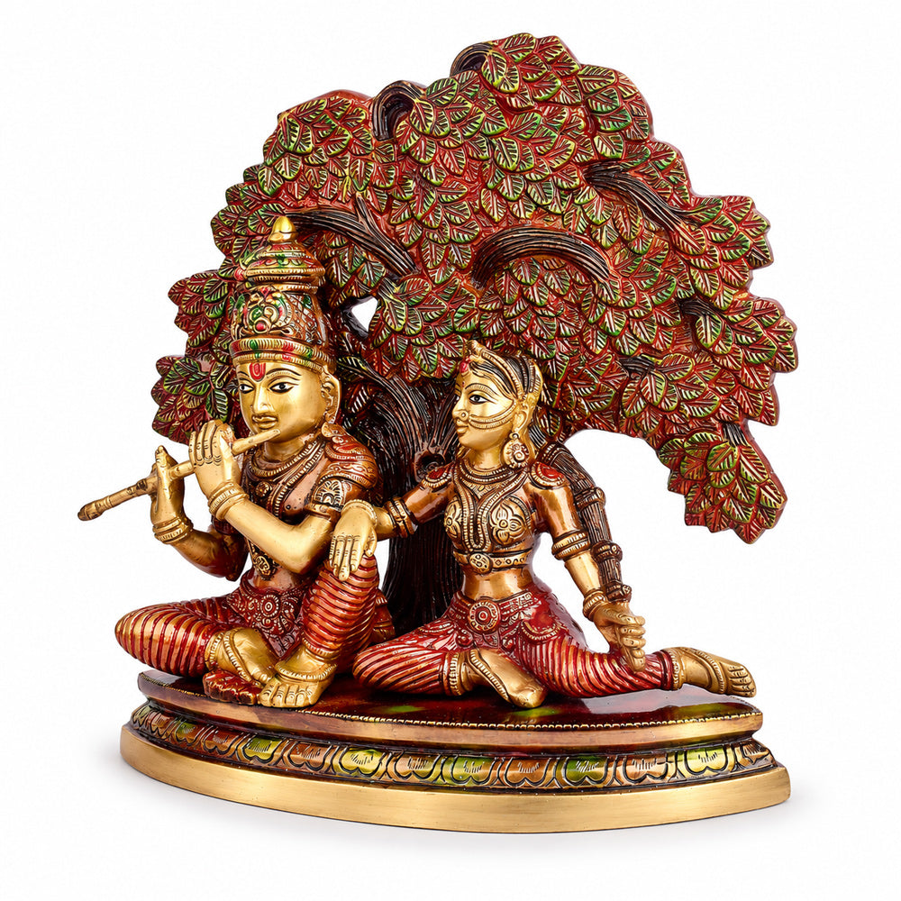 11.8 Inch Shree Radha Krishna Sitting Under Tree Brass Statue