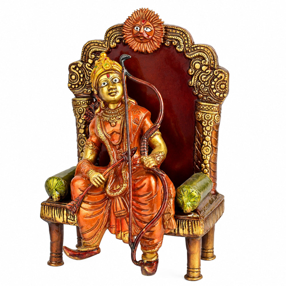 10.8 Inch Antique Brass Lord Ram On Throne (Singhasan) Idol