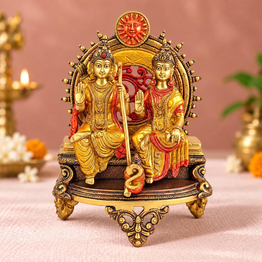 13 Inch Ram Sita Brass Idol Seated on Throne