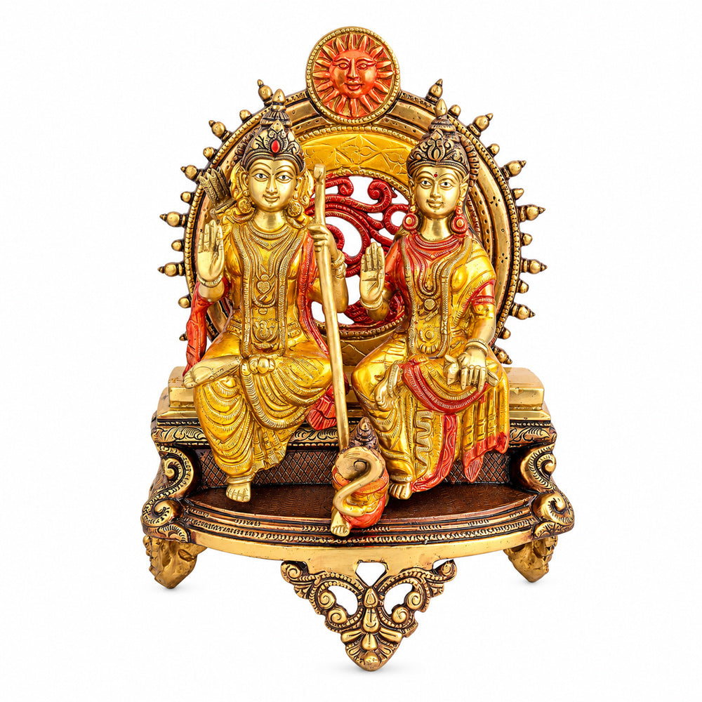 13 Inch Ram Sita Brass Idol Seated on Throne