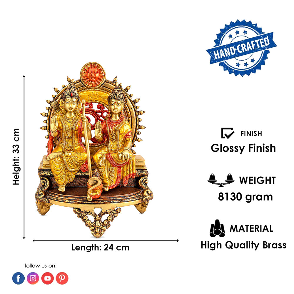 13 Inch Ram Sita Brass Idol Seated on Throne