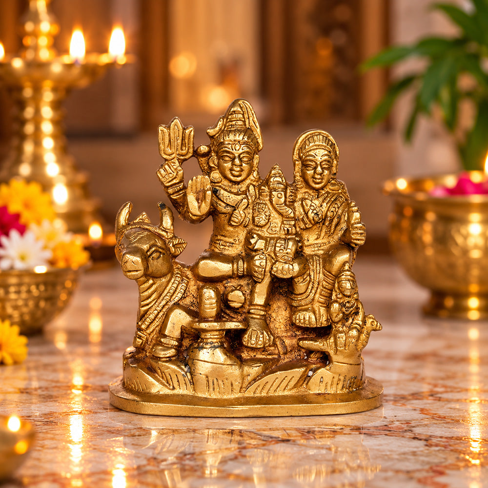 4.3 Inch Divine Shiva Family Brass Idol