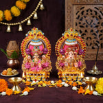 Decorated Clay Lakshmi Ganesh Idol with Stone Work Dress