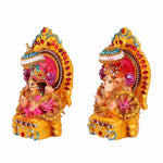 Decorated Clay Lakshmi Ganesh Idol with Stone Work Dress