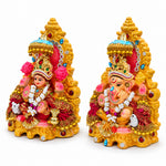 Stone Studded Clay Laxmi Ganesh Idols with Golden Throne